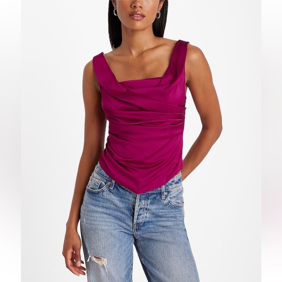 Express Tops - Satin Square Neck Draped Corset Tank